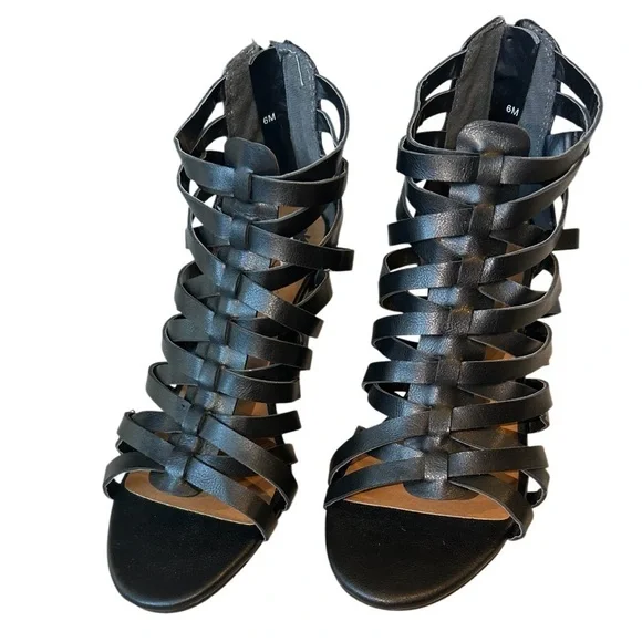 NWOT Jellypop Monet 3” Womens Black Strappy Stacked Heel Zip Sandal Size 6 - Picture 3 of 9